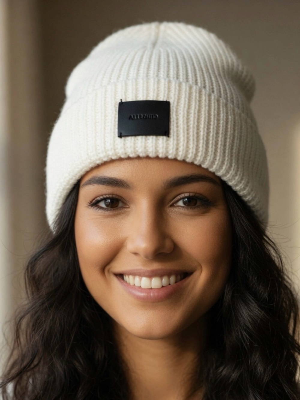 All Saints Beanie Hat Wool Blend Mixed Stitch Cream NWT